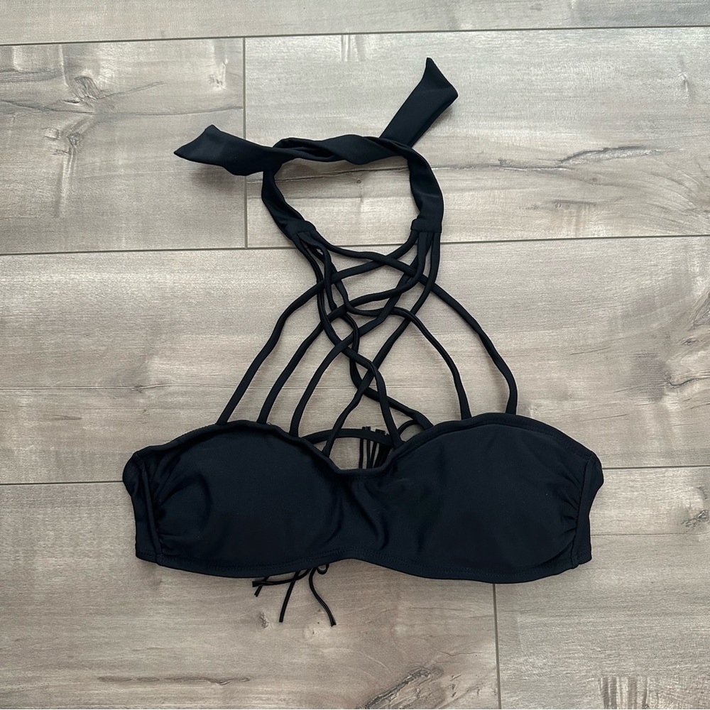 Black Strappy Halter Bikini Top